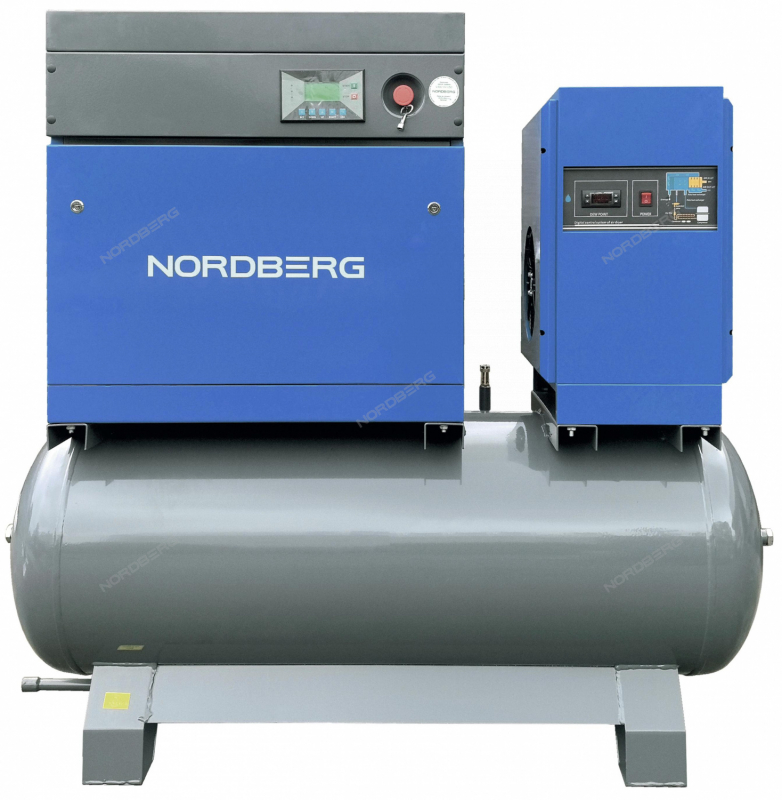 Винтовой компрессор Nordberg NCB10RD, 7,5 кВт, 10 бар, 960 л/мин, ресивер 350 л, осушитель, IP23 Винтовой компрессор Nordberg NCB10RD, 7,5 кВт, 10 бар, 960 л/мин, ресивер 350 л, осушитель, IP23